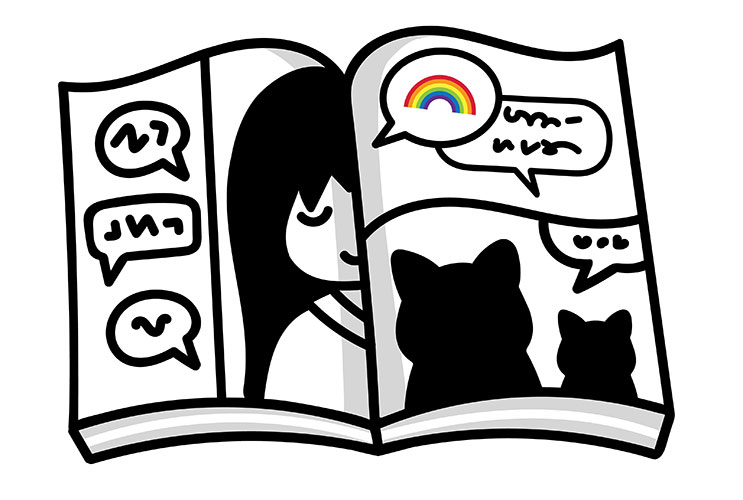 open book with illustrated drawing