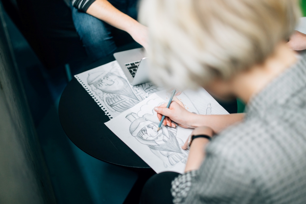 Artist copying a sketch